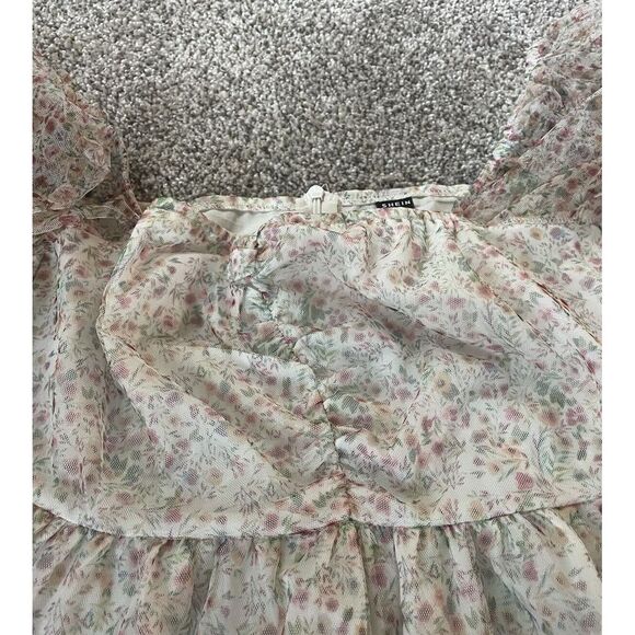 Shein Women Puff Sleeve Dress Square Neck Mini Coquette Sheer Balletcore Sz2 XS - Picture 4 of 10